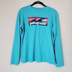 Patagonia Kids Teal Long Sleeve Tee Capilene Cool UPF 50+ Sz XXL (16-18)